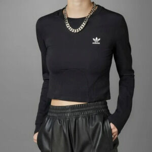 *ADIDAS NWT, Size medium,  black crop long sleeves, Rib Top